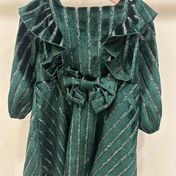 Isabella & Chloe Velvet Holiday Dress – Hunter Green & Silver – 18 Months - Picture 2 of 4